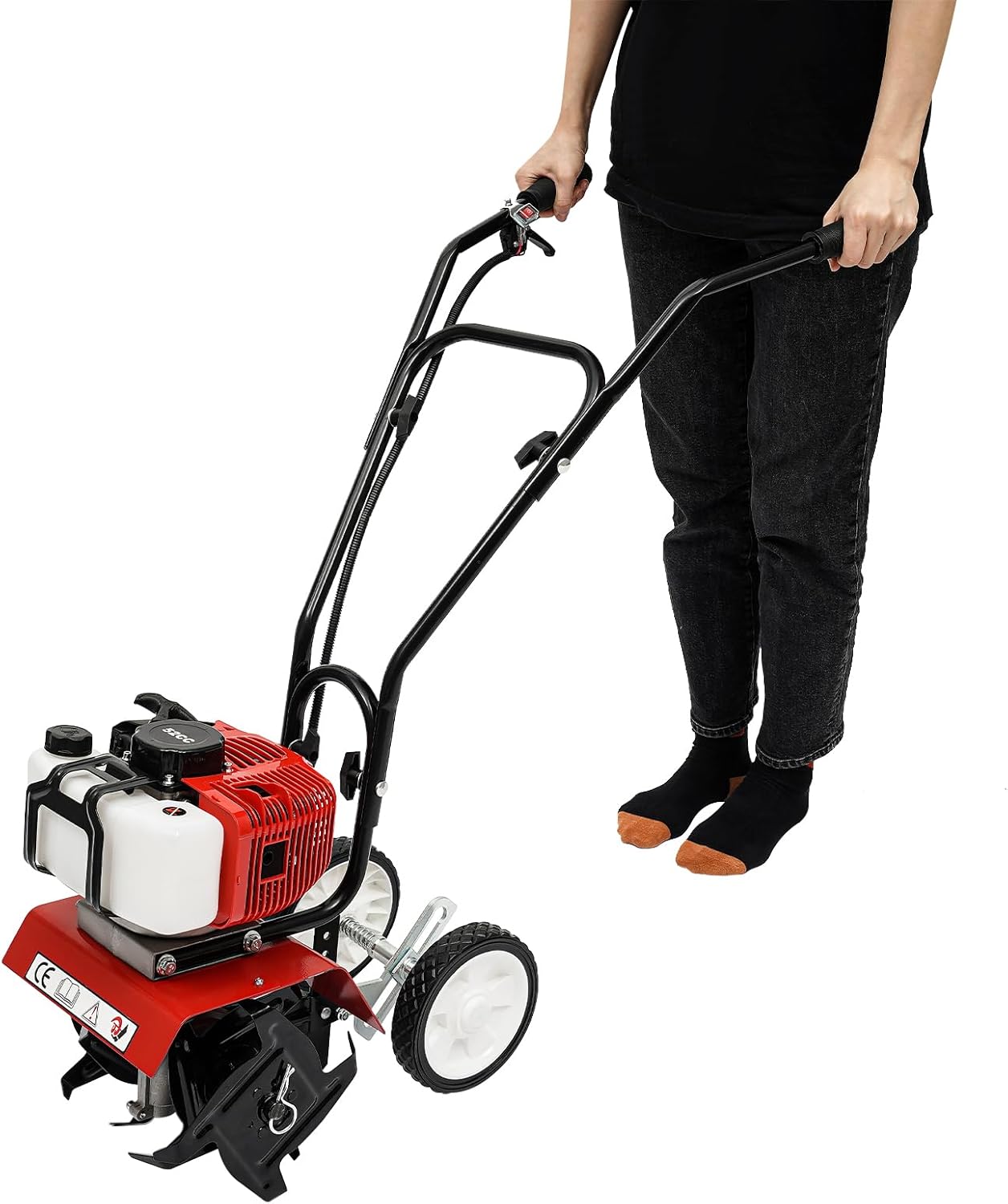 2 Stroke Garden Tiller Petrol Engine Lawn Cultivator Rotovator Soil Rotavator Allotment Vegetable Patch Cultivators Mini Home Trenchers Weeding And Grass Cutting Machine Fertiliser Spreader 52Cc