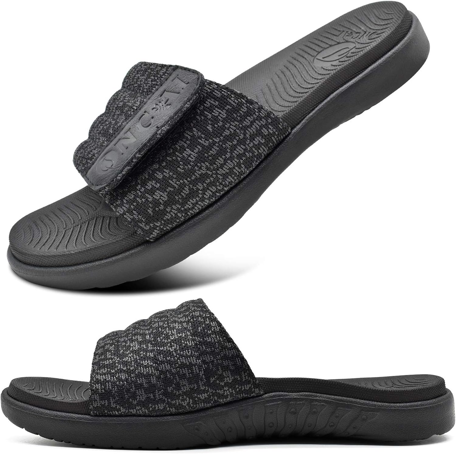 ONCAI Mens Sandals, Arch Support Sport Slides Open Toe Adjustable Straps Orthotic Cushioned Footbed for Plantar Fasciitis Rubber Soles Size 6.5-14