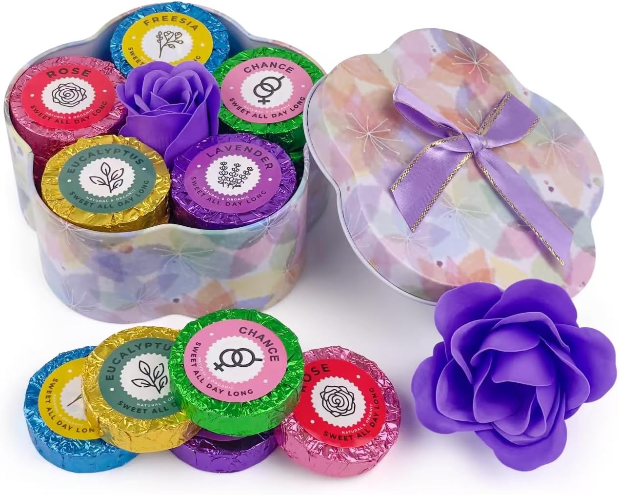 Shower Steamers Aromatherapy 20 Pack - Gift for Women Set with Flower Shape Metal Box, Essential Oil Stress Relief Shower Bombs, Long-Lasting Fragrance for Home Spa, Bath Time Travel Essentials