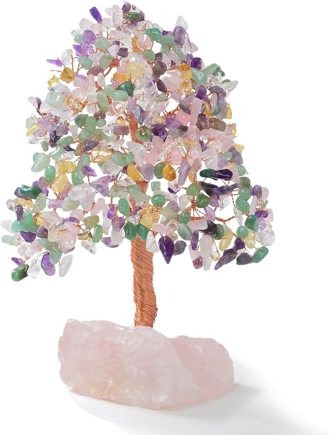 KALIFANO Premium Natural Tree of Life Gemstones Chakra Crystal Tree with Rose Quartz Base with Healing Properties - Bonsai Feng Shui Money Tree for Healing and Luck