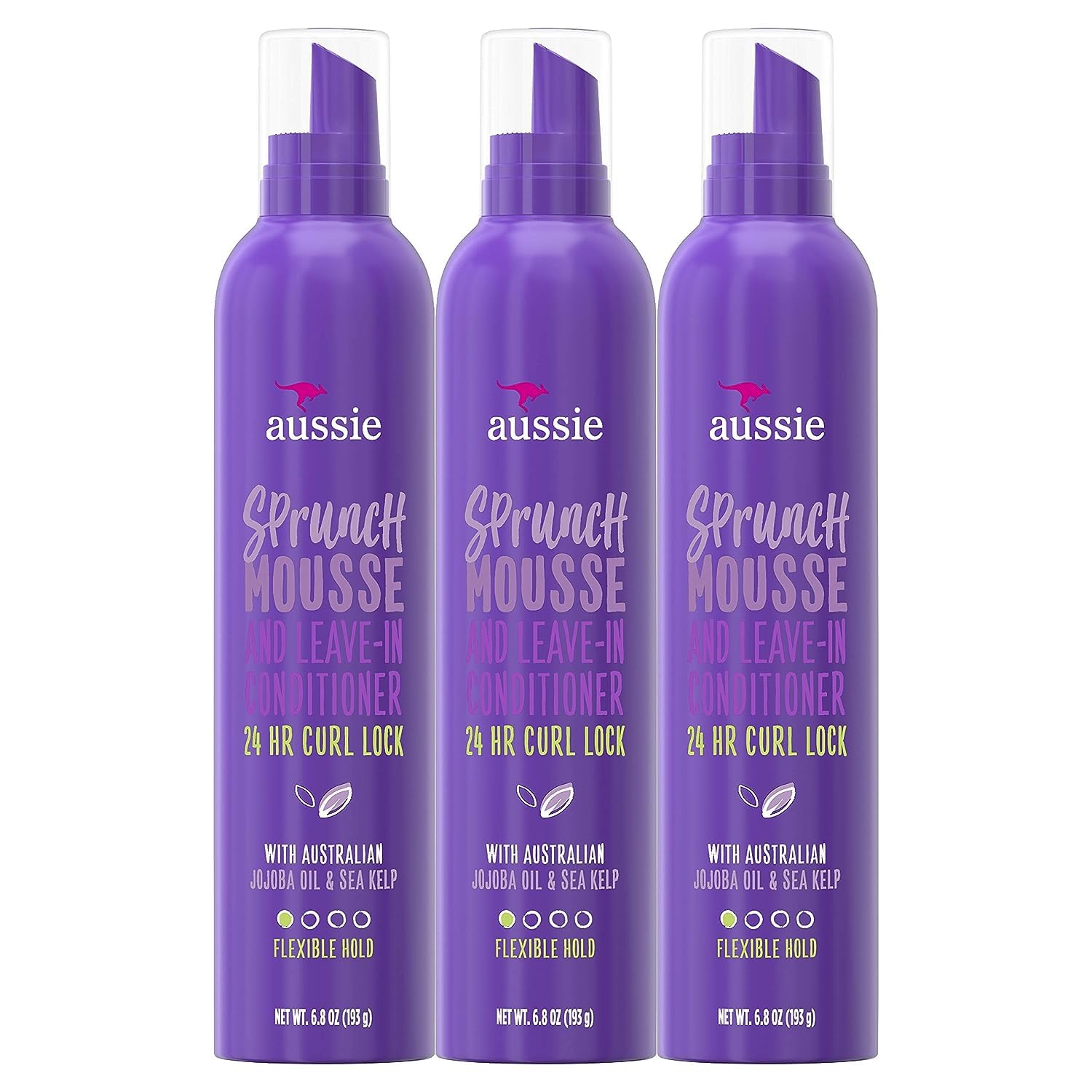 Aussie Sprunch Mousse 24 Hour Curl Lock, Flexible Hold 6.80 oz (Pack of 3)