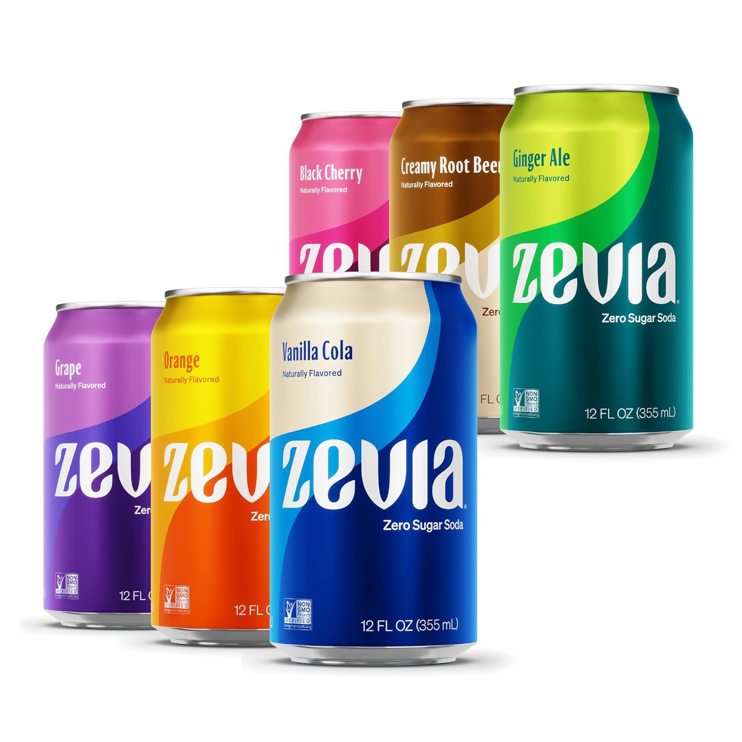 Zevia Zero Sugar Soda, Rainbow Variety Pack, 12 oz Cans (24-Pack) – Naturally Sweetened, Non-GMO Project Verified, Gluten-Free, Vegan