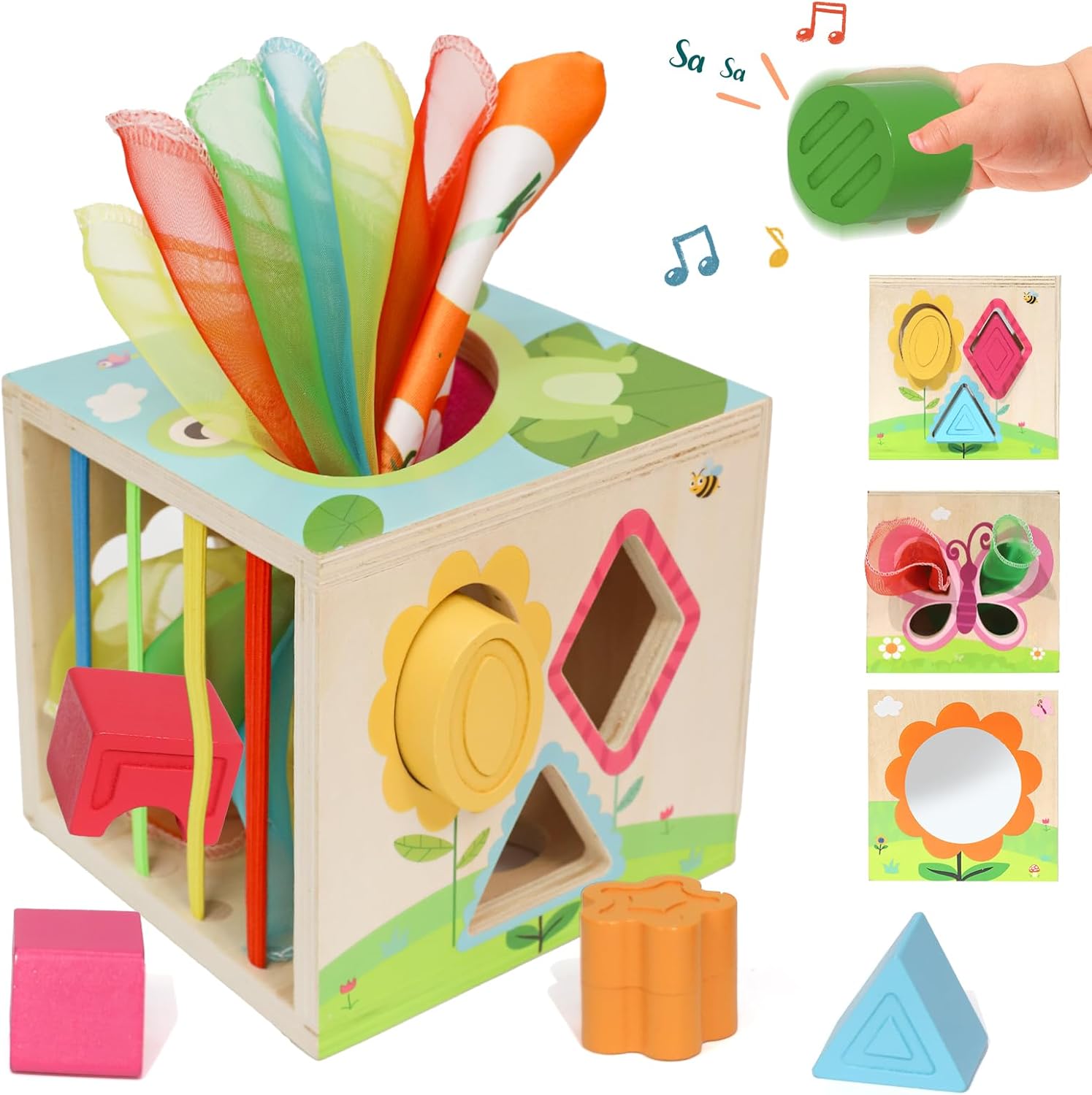 LZDMY Baby Toys 6 to 12 Months, Sensory Montessori Tissue Box Toys for 1 Year Old Girl Boy, Toddlers Educational Sorting Toy Wooden Activity Cube for 1 2 3 Year old, Babies 1st Birthday Gift