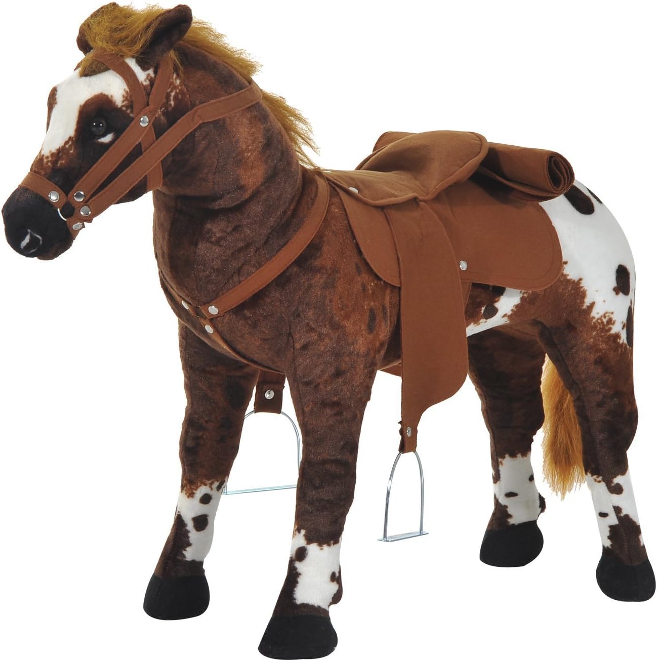 Qaba Sound-Making Ride On Horse for Toddlers 3-5, with Neighing and Galloping Sound, Stuffed Animal Horse Toy for Kids with Padding, Soft Feel, Brown