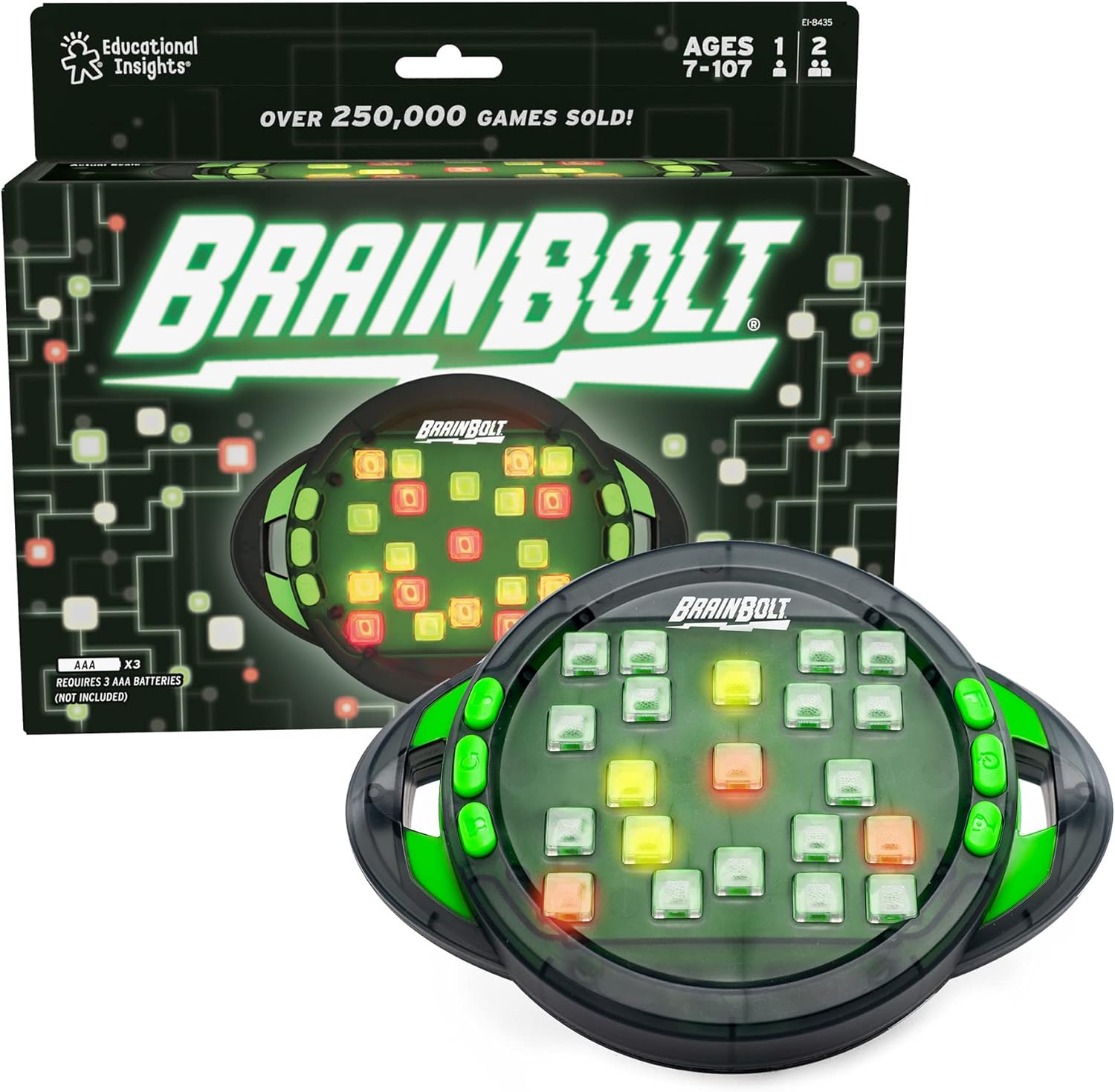 Educational Insights BrainBolt - Handheld Memory Game with Light and Sound, Electronic Brain Games, Single Player Brain Teasers for Kids Teens, & Adults, Gamer Gifts for Boys & Girls Ages 7+