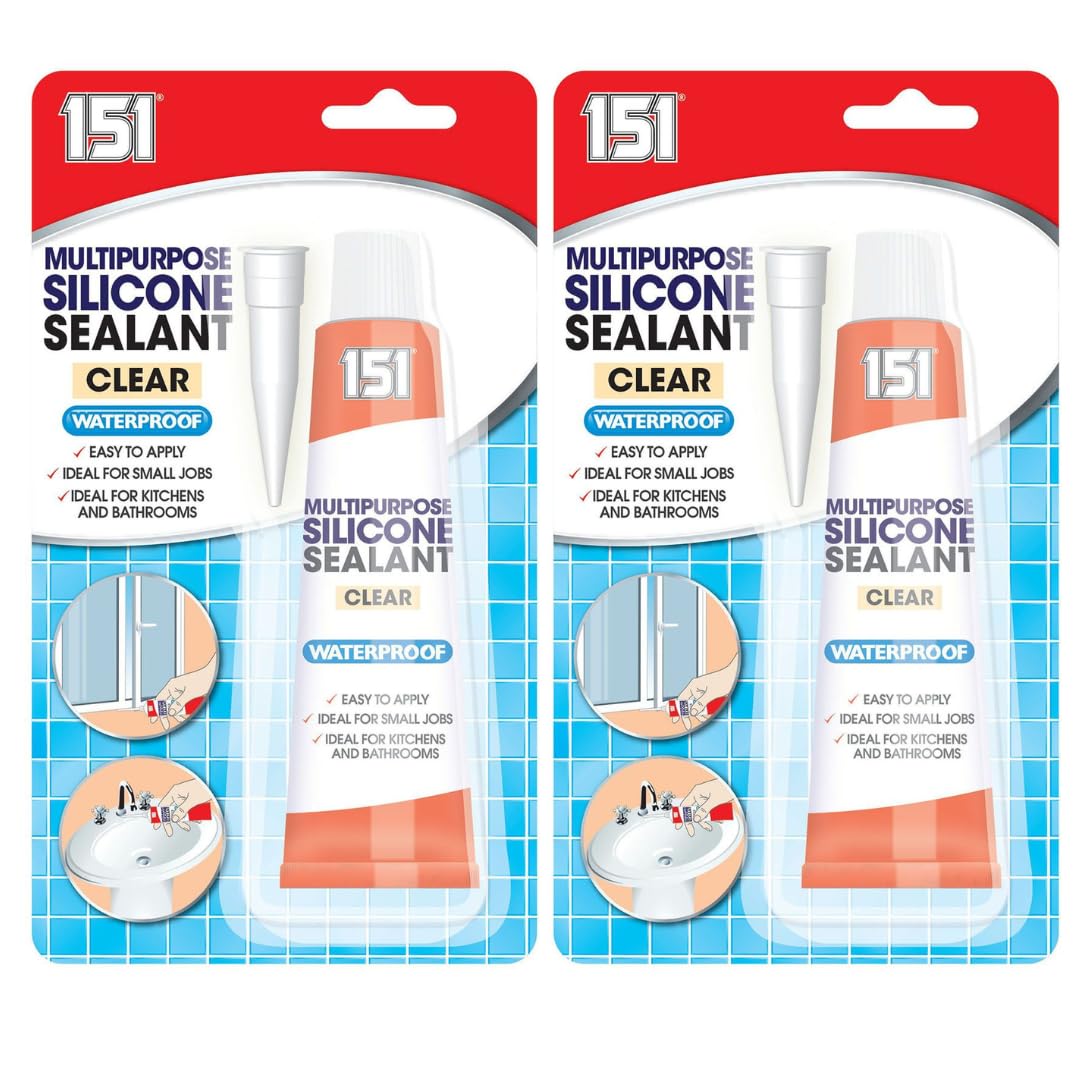 Clear Silicone Sealant | Multipurpose Waterproof Silicone Sealant CLEAR | Transparent Bathroom & Kitchen Silicone Sealant x 2 70g Tubes