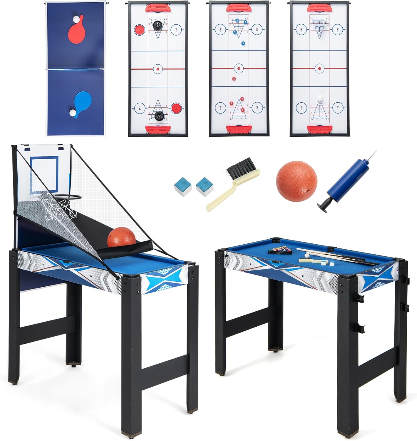 GYMAX 6 in 1 Multi Game Table, Combo Games Table with Hockey, Billiard, Basketball, Ping Pong, Bowling & Shuffleboard, Combination Games Table for Kids Adults Party Gathering
