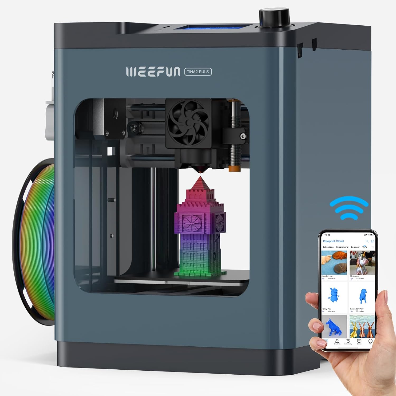 TINA2 Plus 3D Printer, WEEFUN 250mm/s High Speed FDM 3D Printers, Auto Leveling Mini 3D Printer with WiFi Cloud Print Fully Open Source, Fully Assembly 3D Printers for Beginners, Office, Home, School