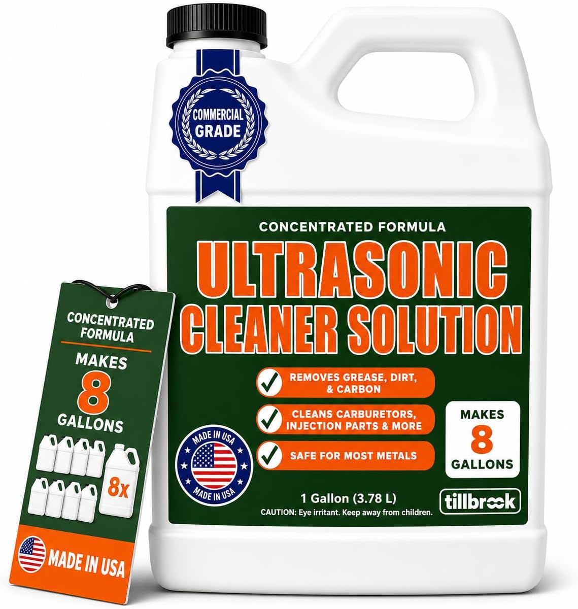 Ultrasonic Cleaner Solution, Makes 8 Gallons, for Auto Parts, Made in USA | Concentrated Ultrasonic Carburetor Cleaner - 128 oz - Safe for Most Metals - Removes Grease & Dirt