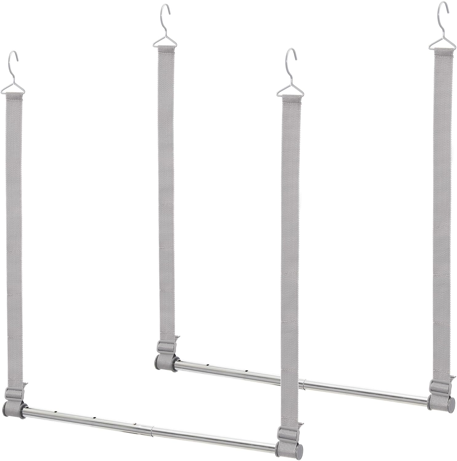 STORAGE MANIAC Hanging Closet Rod, Adjustable Width and Height Closet Hanging Organizer, Space-Saving Clothes Hanging Bar, Closet Extender Hanging Rod Double Closet Hanging Rod, 2 Pack Webbing