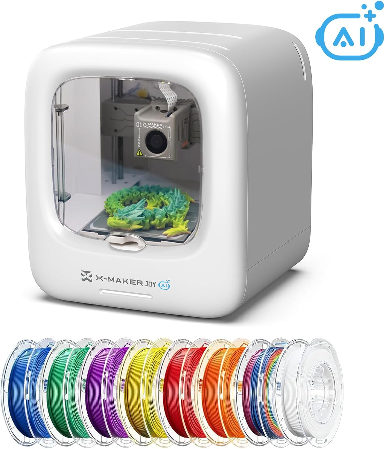 AI-Powered 3D Printer for Kids, 3D Printer with 8 PLA Filament Set, AI Design App, Huge Toy Library, Up to 400mm/s Faster Speed, W/ 16+ Mini 3D Design Module, App Control, X-Maker Joy AI+