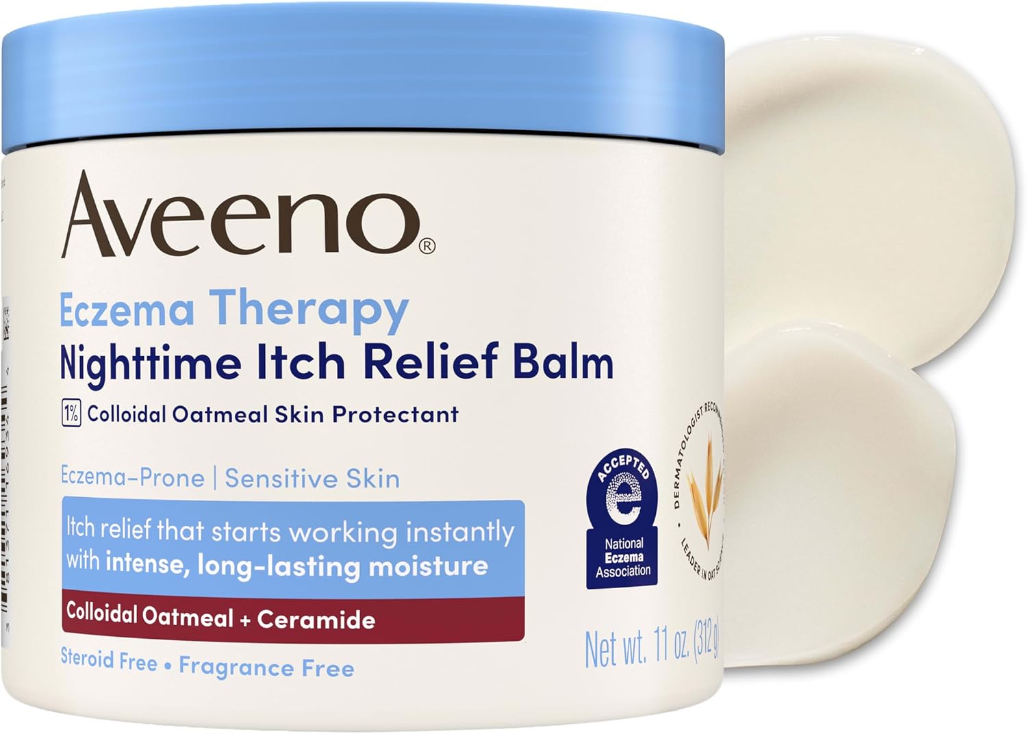 Aveeno Eczema Therapy Nighttime Itch Relief Body Balm, Colloidal Oatmeal Cream for Itchy Skin Relief, Moisturizing Balm for Sensitive, Eczema-Prone Skin, Steroid- & Fragrance-Free, 11 Oz