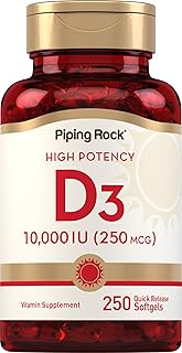 Piping Rock Vitamin D3 10000 IU | 250 Softgels | High Potency | Non-GMO, Gluten Free Supplement