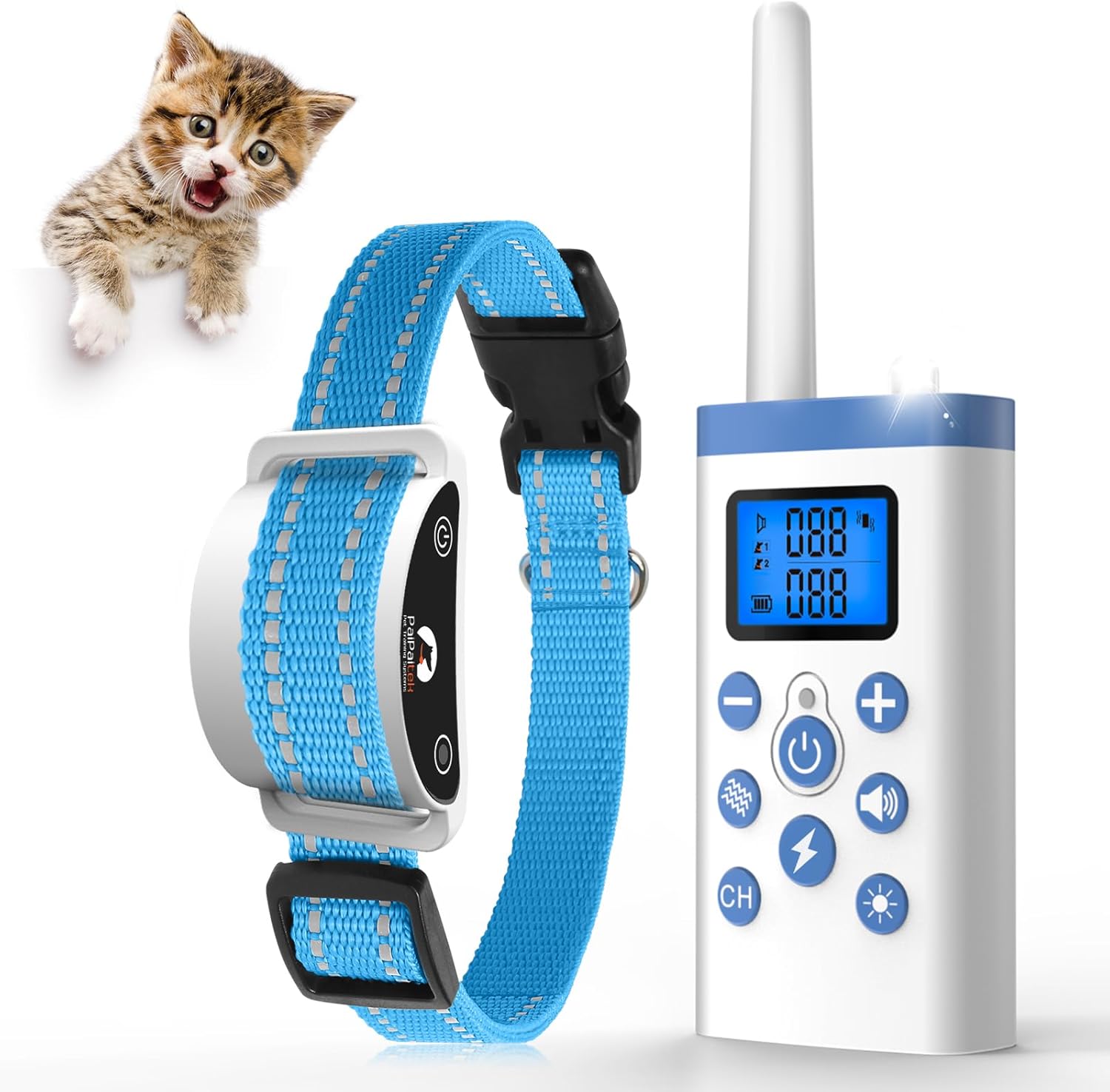 PaiPaitek Cat Shock Collar with Remote, Cat Training Collar with Auto Anti-Meow, Beep, Vibration, Safety Shock 4 Modes for Bad Behaviour, Rechargeable, Effective for Stopping Cats Meowing