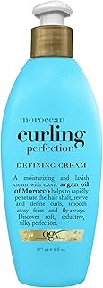OGX Argan Oil of Morocco Curling Perfection Curl-Defining Cream, Hair-Smoothing Anti-Frizz Cream to Define All Curl Types & Hair Textures, Paraben-Free, Sulfated-Surfactants Free, 6 oz