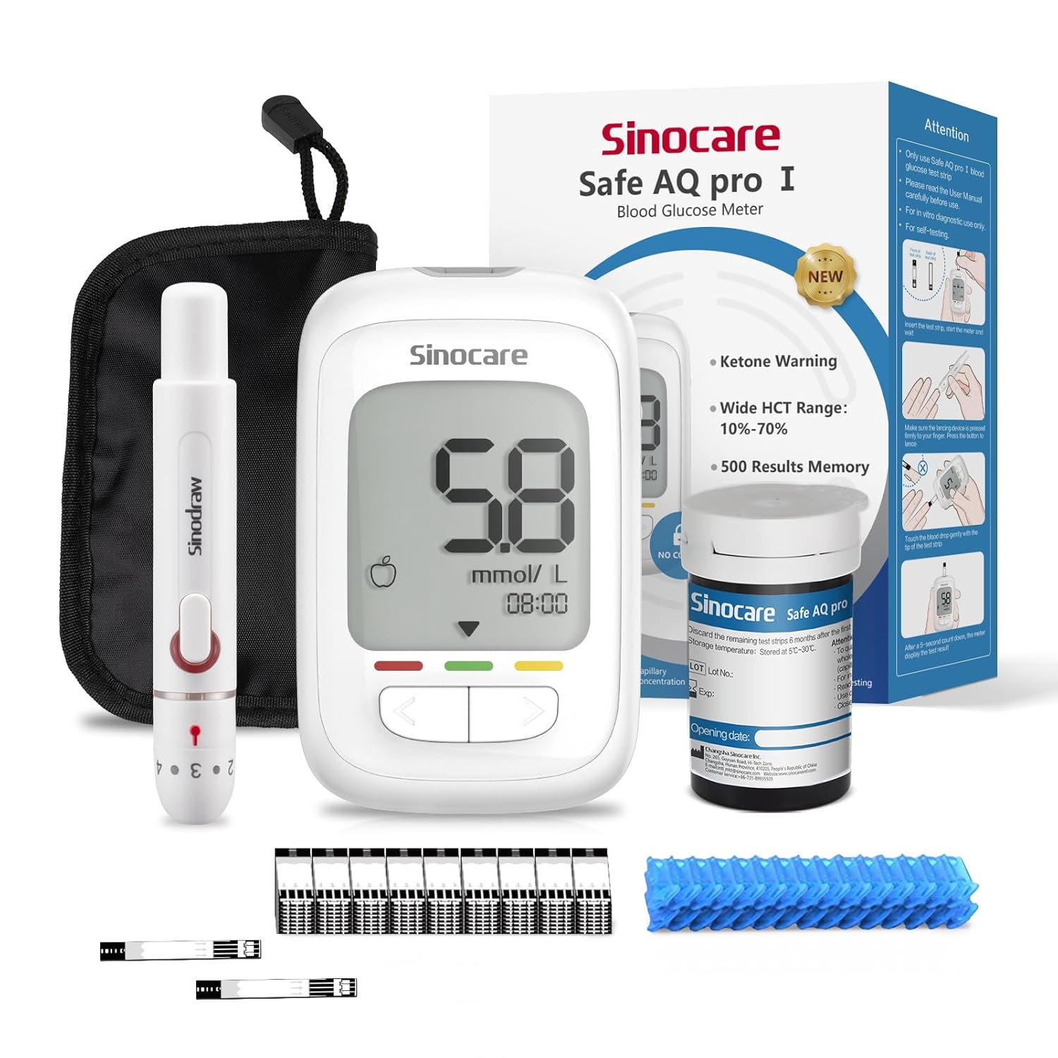 Sinocare Safe AQ pro I Blood Sugar Monitor, Diabetes Testing Kit, with 25pcs Blood Glucose Test Strips, Blood Sugar Test Kit, mmol/L