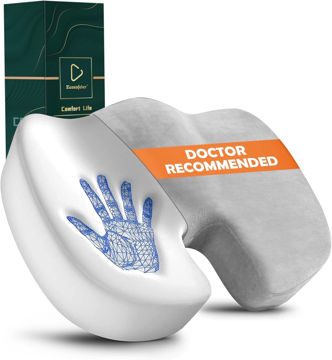 Seat Cushion for Office Chair Memory Foam Coccyx Pain Relief Cushion Pillow for Back Support Non-Slip Seat Pad for Office Desk (Grey)