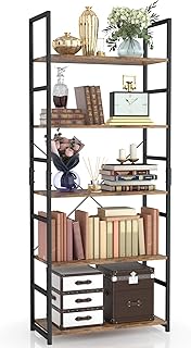 NUMENN 5 Tier Bookshelf, Tall Bookcase Shelf Storage Organizer, Modern Book Shelf for Bedroom, Living Room and Home Office, Vintage