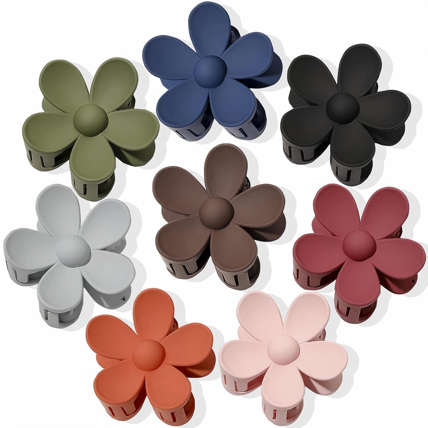 Flower Claw Clips,Matte Flower Hair Clips,Cute Claw Clips for Thick Hair,Non-Slip Strong Hold Hair Styling Accessories for Women Thin Thick Curly Hair(8Pcs/Dark Colors)