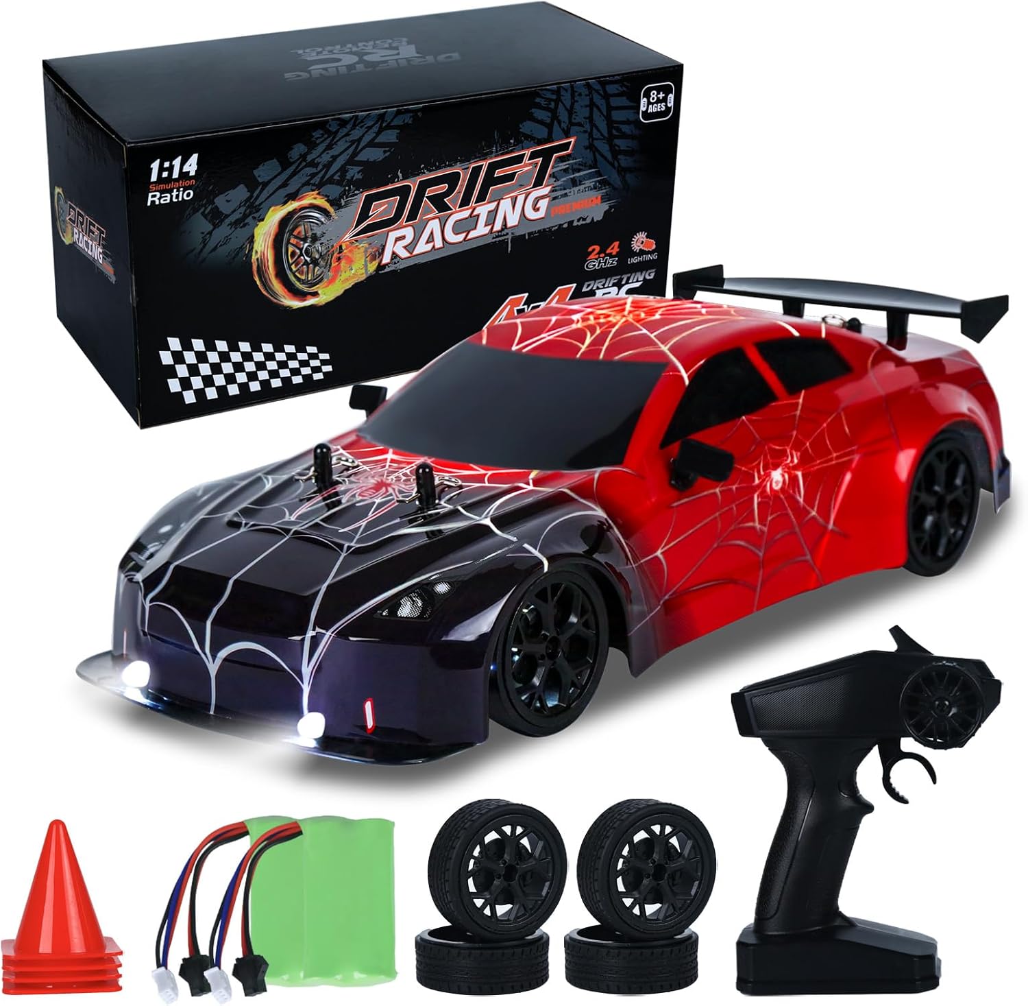 iBlivers Spider RC Drift Car, 1:14 Remote Control Drift Car with Full Proportional Throttle 4WD GT Vehicle RC Drifting Cars Gifts Toy for Adults Boys Kids