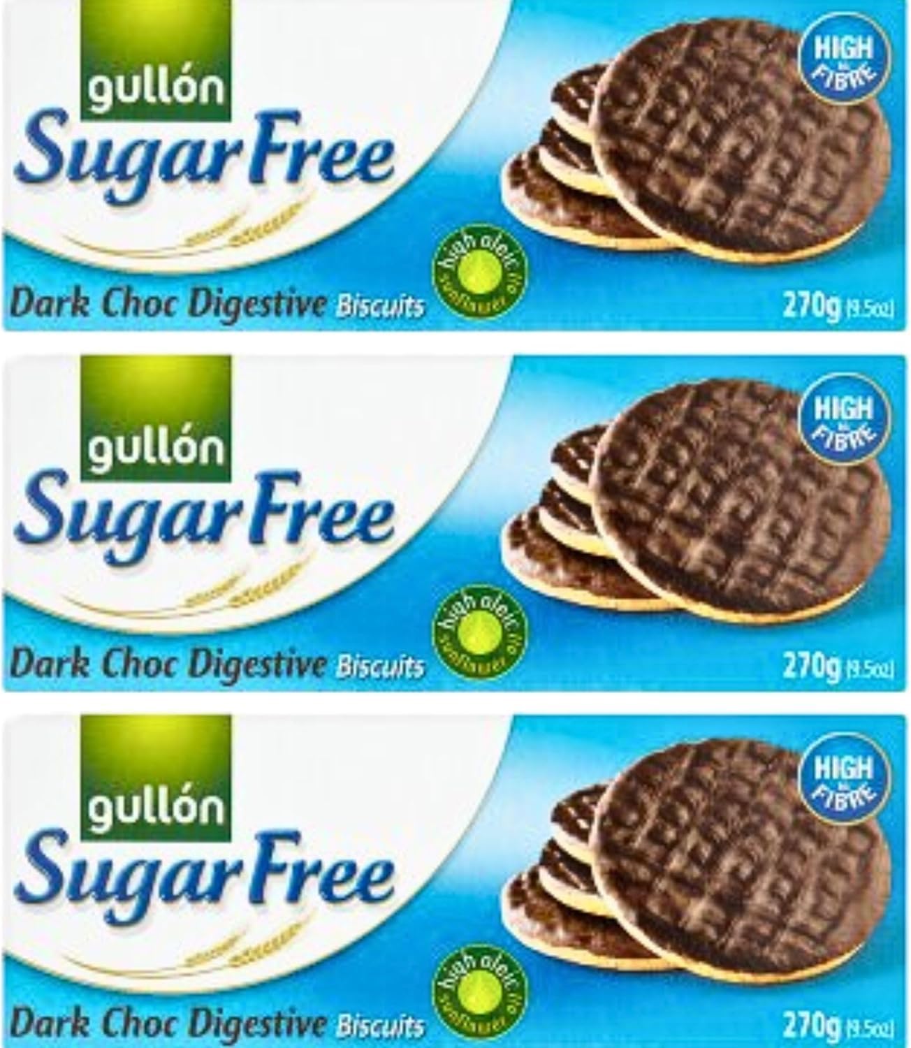 Sugar Free Digestive Biscuits Bundle Consisting Gullon Dark Chocolate Sugar Free Digestive Biscuits 270g (3 Pack) - Diabetic Friendly Biscuits