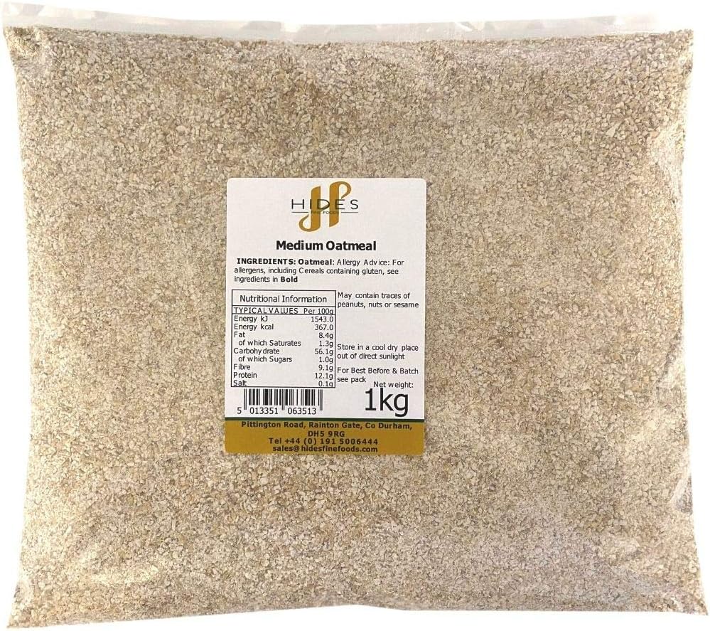 Hides Fine Foods - Oatmeal Medium 1kg - GMO Free - Suitable for Vegetarians - Baking - Muffins - Cakes - Breakfast - Porridge - Overnight Oats - Flapjacks
