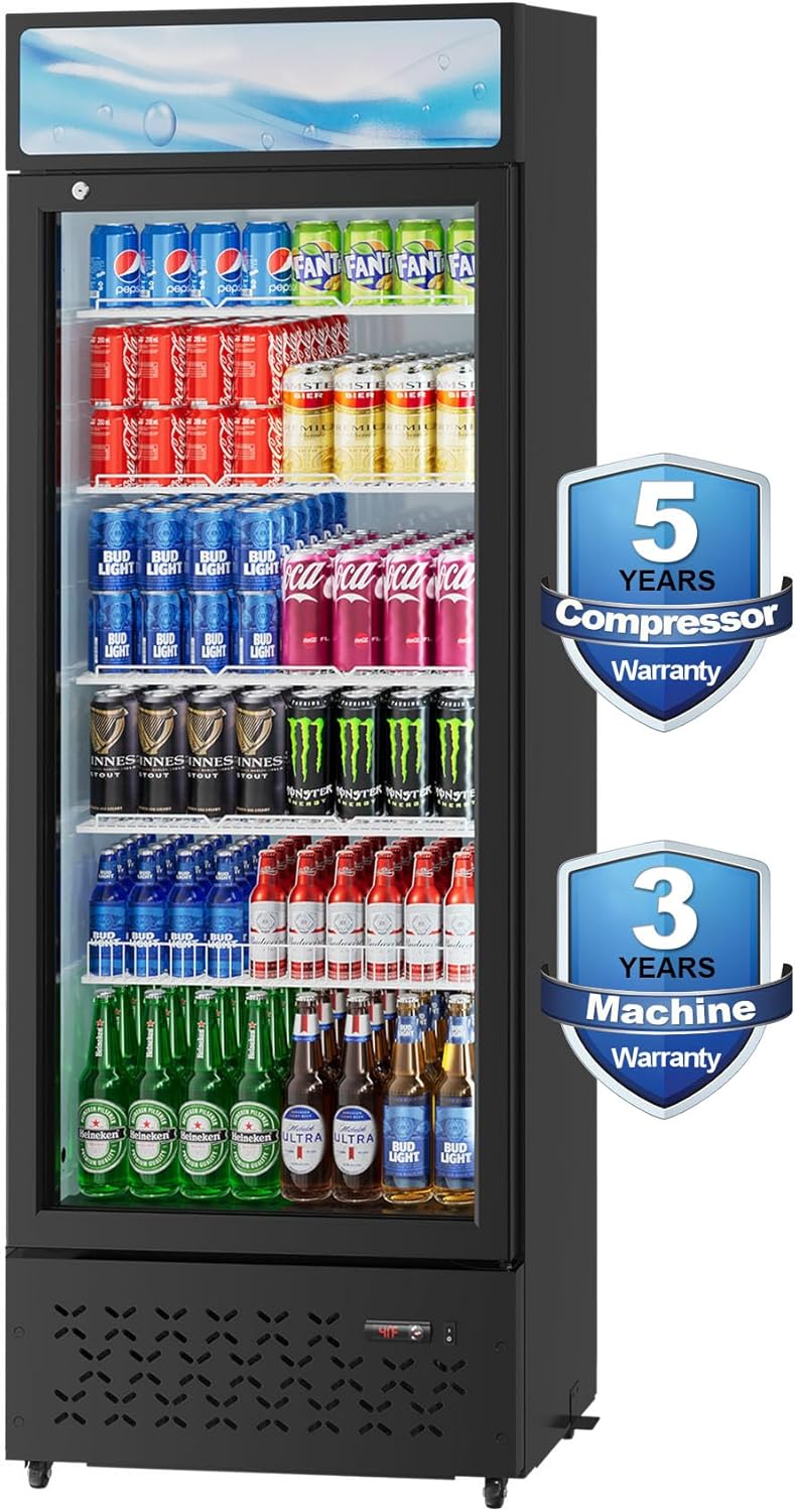 Beverage Cooler Commercial Refrigerator 15.2 Cu.Ft. Glass Door Display Refrigerator with LED Light, 5 Shelves, Display Commercial Beverage Refrigeratorfor Restaurant Cafe Bar Store (15.2 Cu.Ft.)