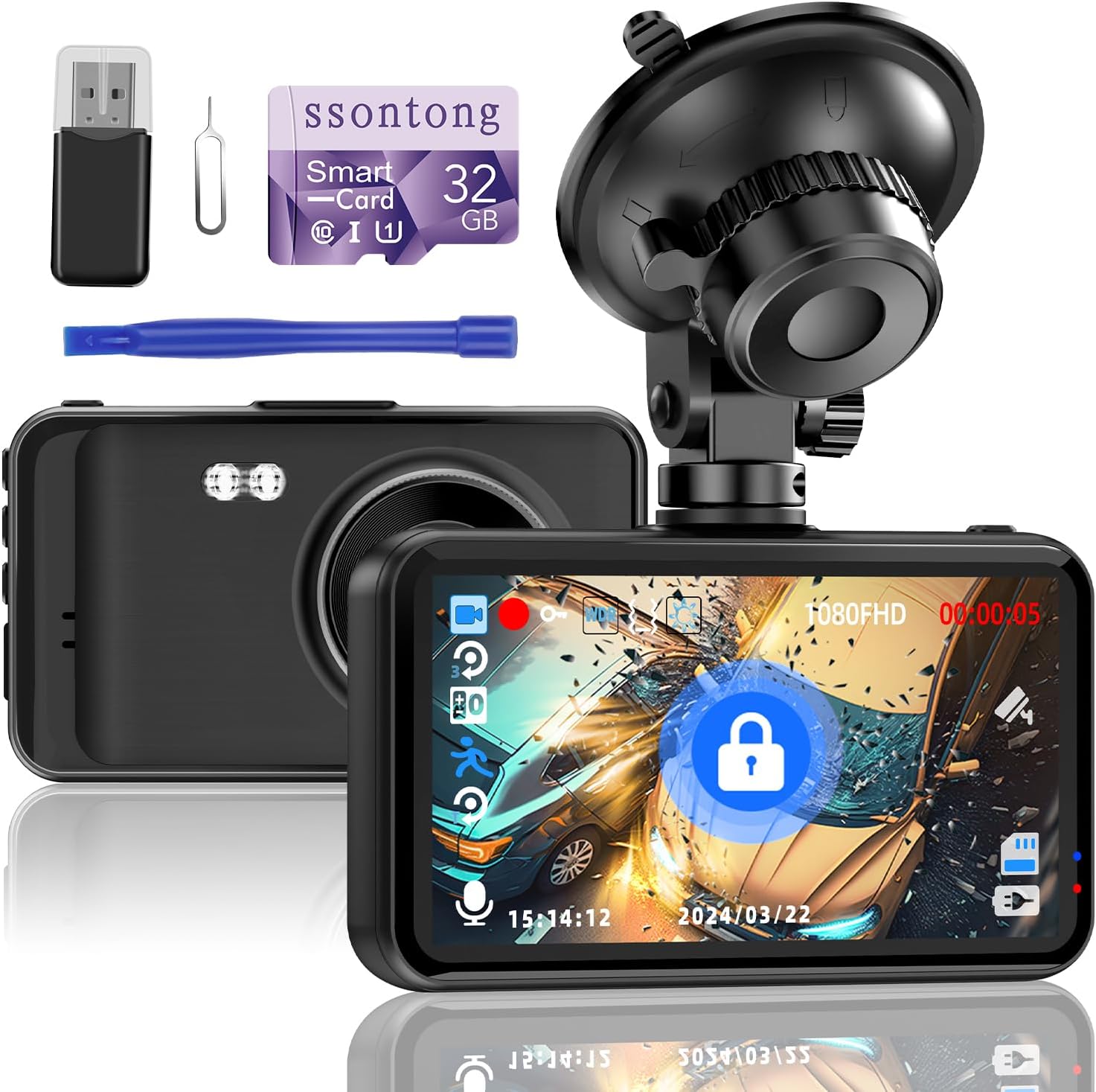 Dash Cam, Dash Camera for Cars 1080P FHD Dashcam DVR Car Camera Dash Cam Front W/ 32GB Card,Night Vision,170°Wide Angle 3”IPS Screen Dash Camera Loop Recording G-Sensor Motion Detection Parking Mode