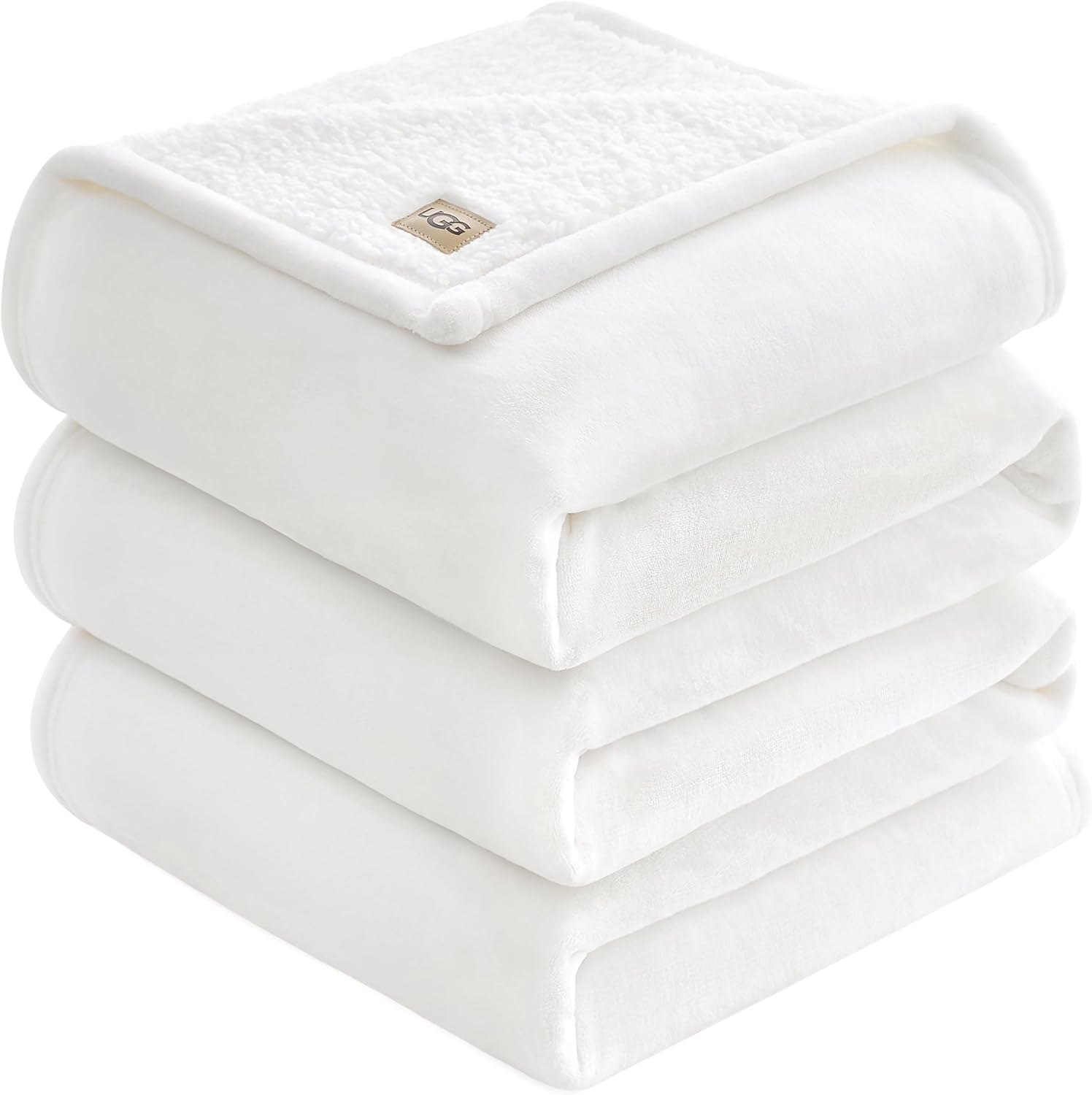 UGG Ariana King/California King Blanket Fleece Fluffy Reversible Soft Fuzzy Bedding Cozy Plush Warm Oversized Blanket Machine Washable Bedroom Decor for Big Couch Bed, 110-inch x 90-inch, White Snow