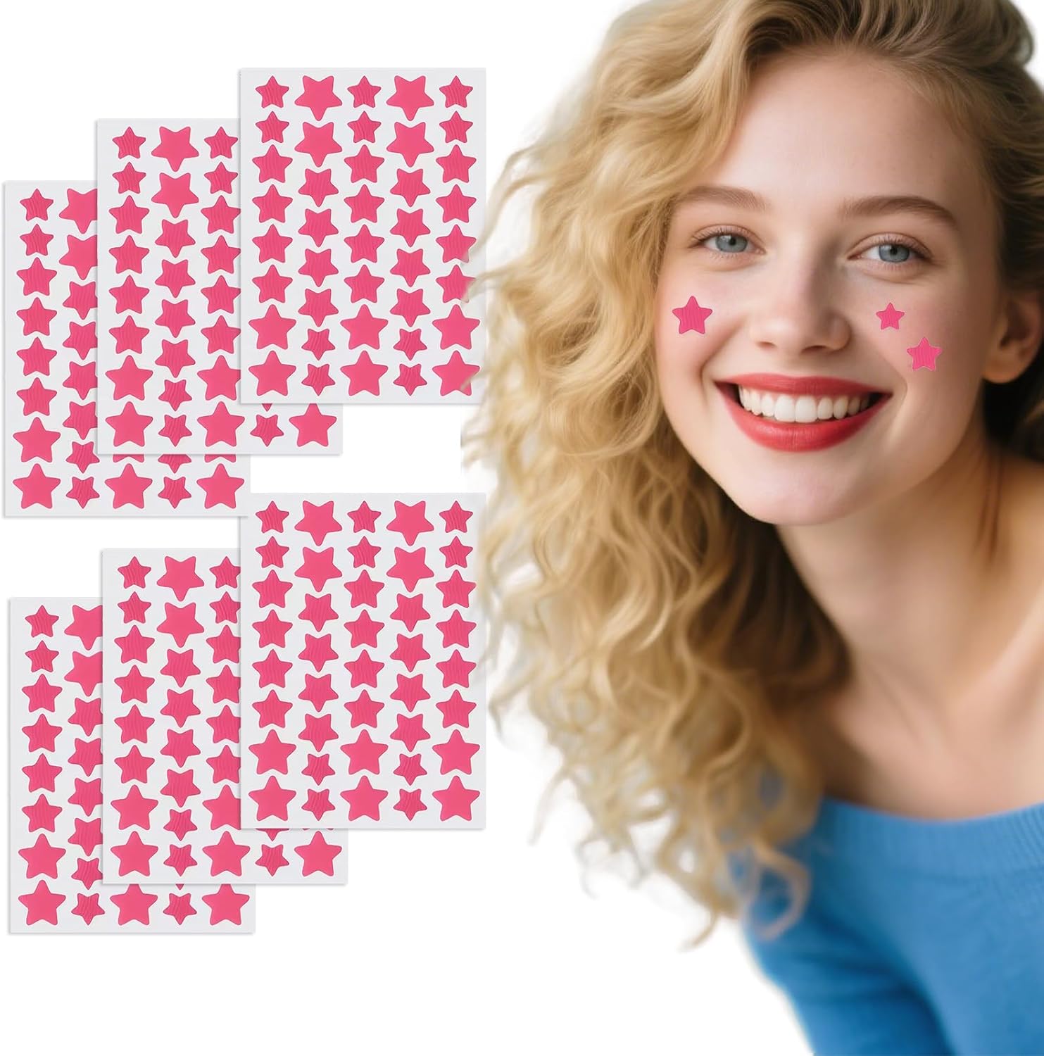 SDKZBFC 200Pcs Pink Star Shaped Acne Pimple Patch, Invisible Concealer Waterproof Hydrocolloid Acne Pimple Patches, Treatment Face Beauty Skin Care