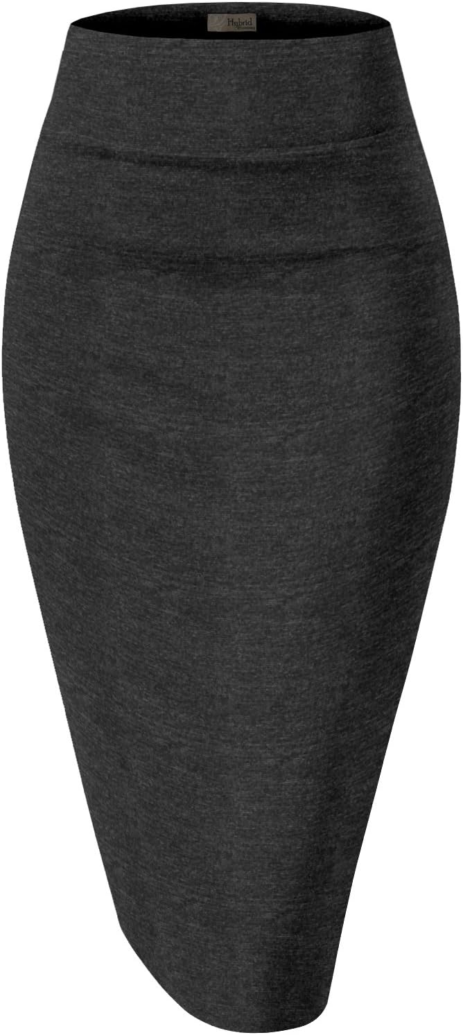 Hybrid & Company Women's Premium Nylon Ponte Stretch High Waist Pencil Suit Skirt Below Knee