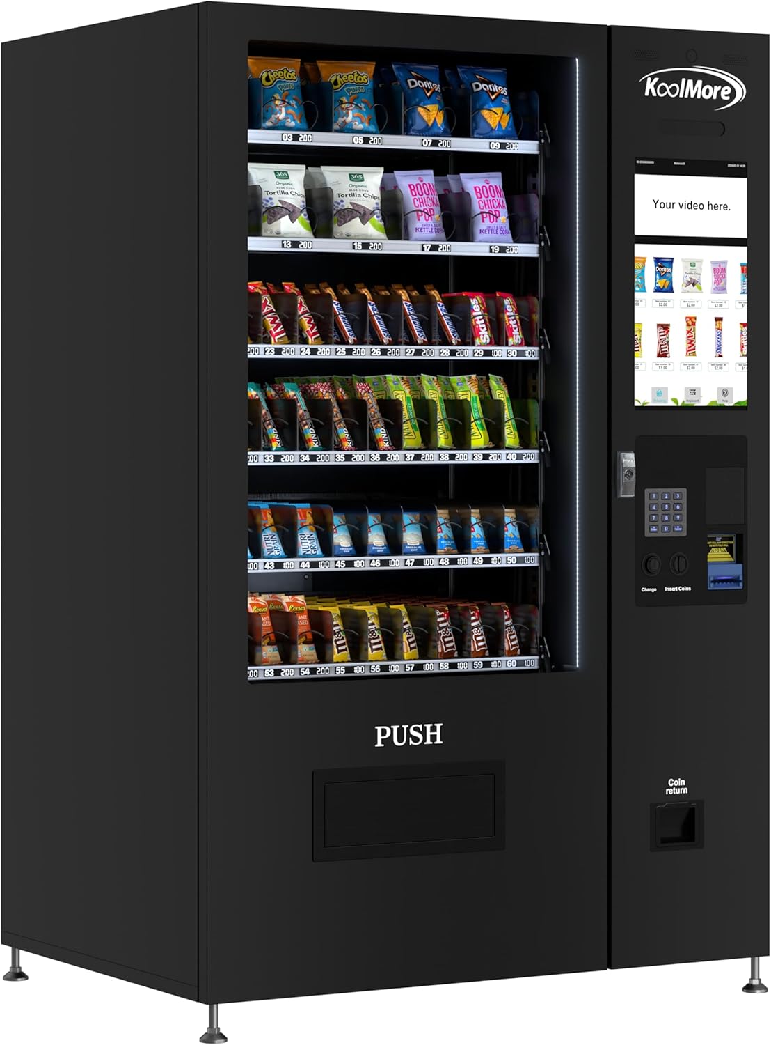 KoolMore KM-VMNT-50-B Snack Vending Machine 22 Inch Bill Acceptor in Black, 60 Slots/Non-Refrigerated with Touch Screen