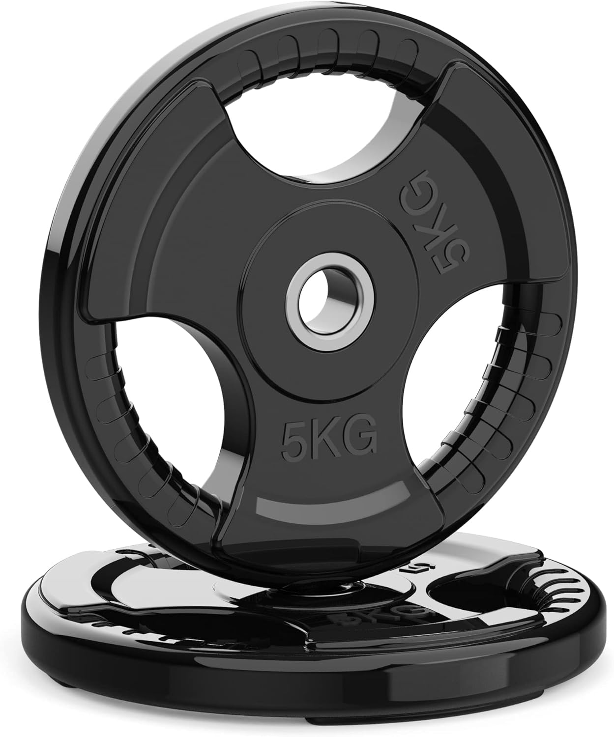 PhysKcal 1-Inch Olympic Weight Plates with Rubber Finish Opening and Tri-Grips, 1'' Black Barbell Plates Discs for Lifting and Strength Training, Solid Cast Iron Core Weights Set, 1.25kg - 20kg