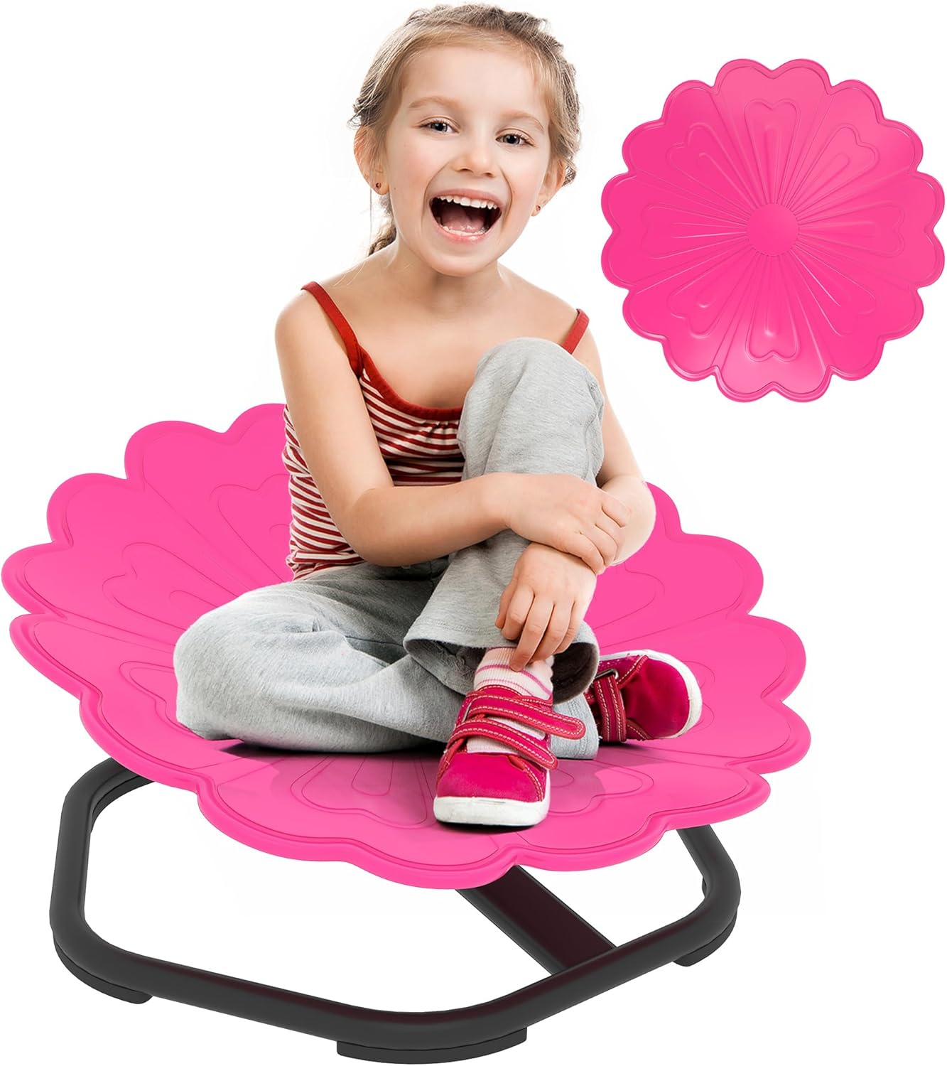AIYAPLAY Kids Spinning Chair for Autism, Sensory Swivel Chair for ADHD Children, Flower Shaped Sit and Spin Wobble Chair with Metal Base & Non-Slip, Sensory Balance Toy for 3-8 Years Old, Pink