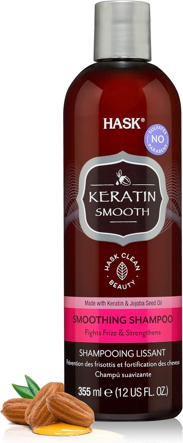 HASK Keratin Smoothing Shampoo for all hair types, colour safe, gluten-free, sulfate-free, paraben-free - 1 355 ml Bottle