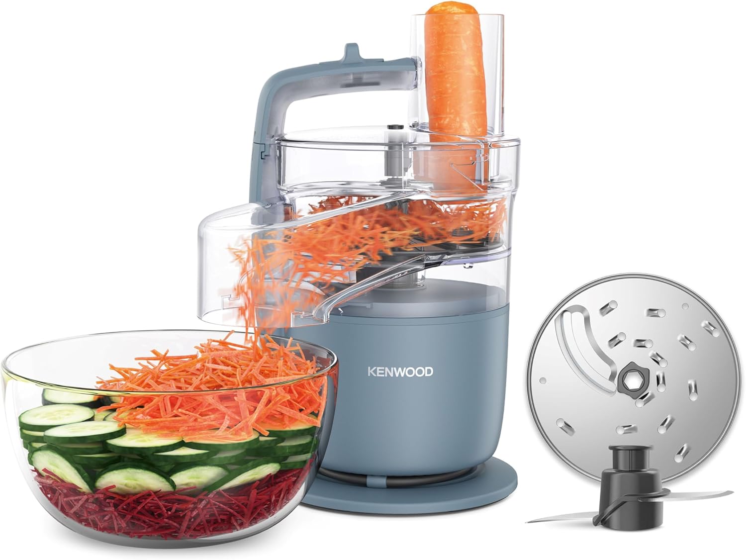 Kenwood, MultiPro Go FDP22.130GY, Food Processor, for Chopping, Slicing, Grating, Pureeing and Kneading Dough, with Express Serve, 1.3L Bowl, Knife blade, 4mm Slicing/Grating Disk, 650 Watts, Grey