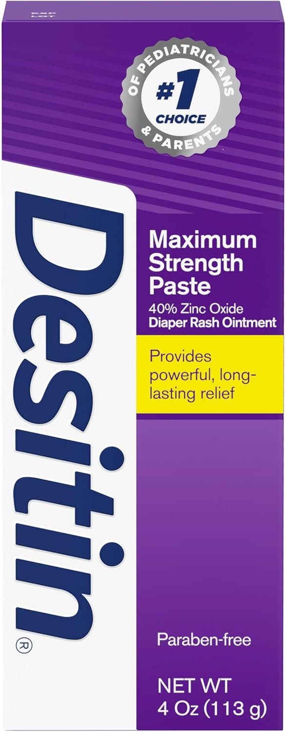 Desitin Maximum Strength Baby Diaper Rash Cream with 40% Zinc Oxide for Treatment, Relief & Prevention, Hypoallergenic, Phthalate- & Paraben-Free Paste, 4 oz