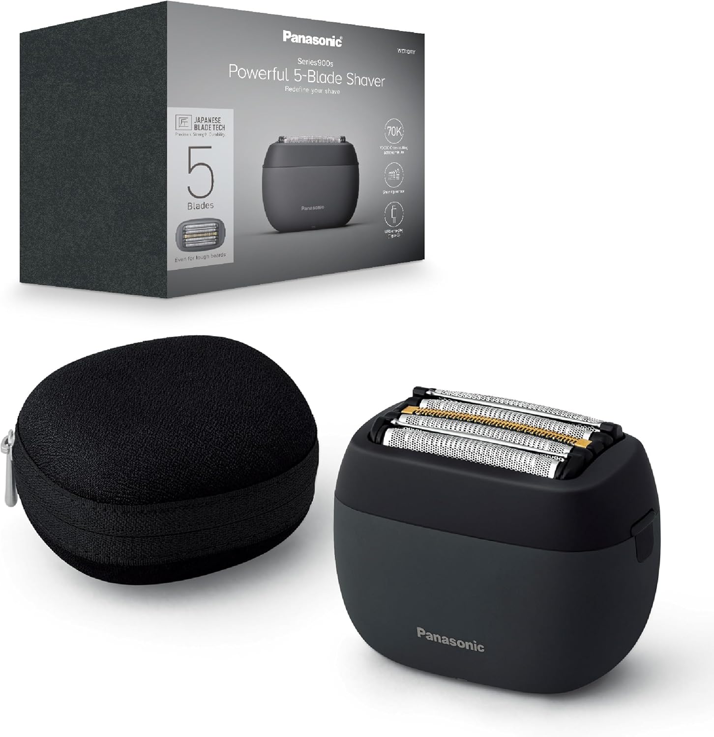 Panasonic ES-PV3B-K811 Series 900s Foil Shaver, Wet & Dry 5-Blade Electric Shaver for Men, Responsive Beard Sensor, USB-C, Carry Case, Matte Black