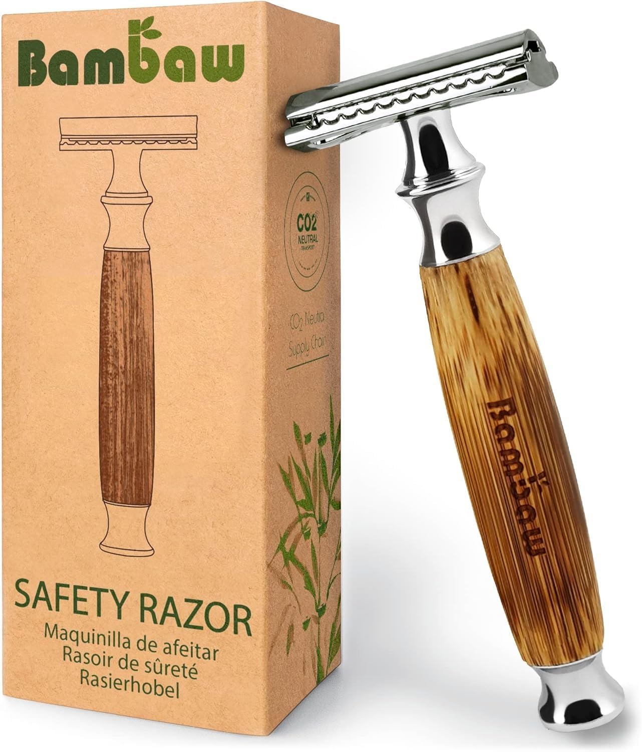 Bambaw Double Edge Safety Razor | Bamboo Razors | Classic Style | Bamboo & Stainless Steel | Unisex Adult