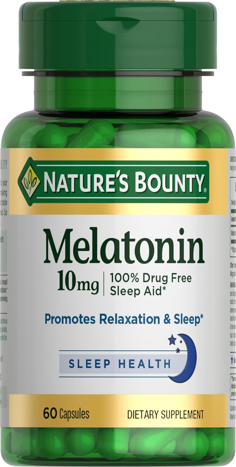 Nature's Bounty Melatonin 10mg, 100% Drug-Free Sleep Aid, 60 Count