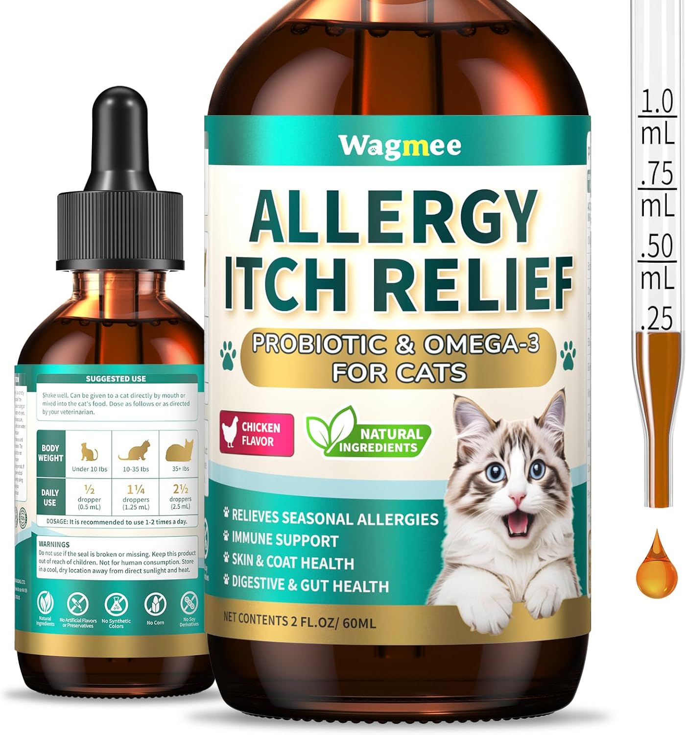 Natural Allergy Relief for Cats, Cat Itchy Skin Allergy Relief - Omega 3 & Probiotic for Allergies Cats, Cat Itch Relief - Skin & Coat Health, Immune Support, Seasonal Allergies - Chicken Flavor