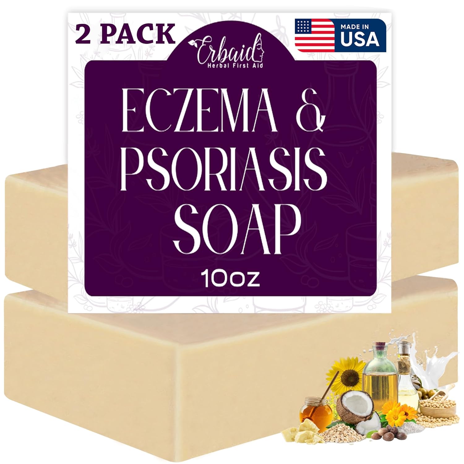 Eczema Soap Bar for Face and Body – All Natural Dermatitis, Psoriasis Treatment for Dry Itchy Sensitive Skin Relief – Gentle Detoxifying, Healing, Anti-Itch, Oatmeal Goat Milk Wash for Kids, & Adults