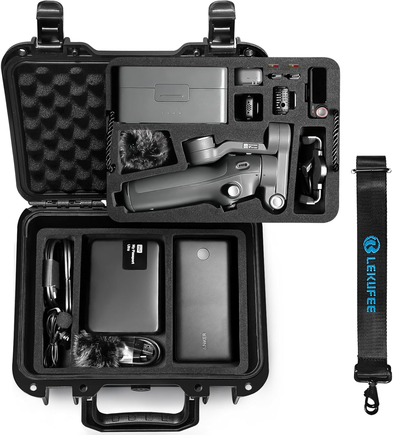 Lekufee Portable Waterproof Hard Case for DJI Osmo Mobile 7P / 7, Gimbal Stabilizer, DJI Mic Mini/Mic 2 and More Accessories(Case Only)
