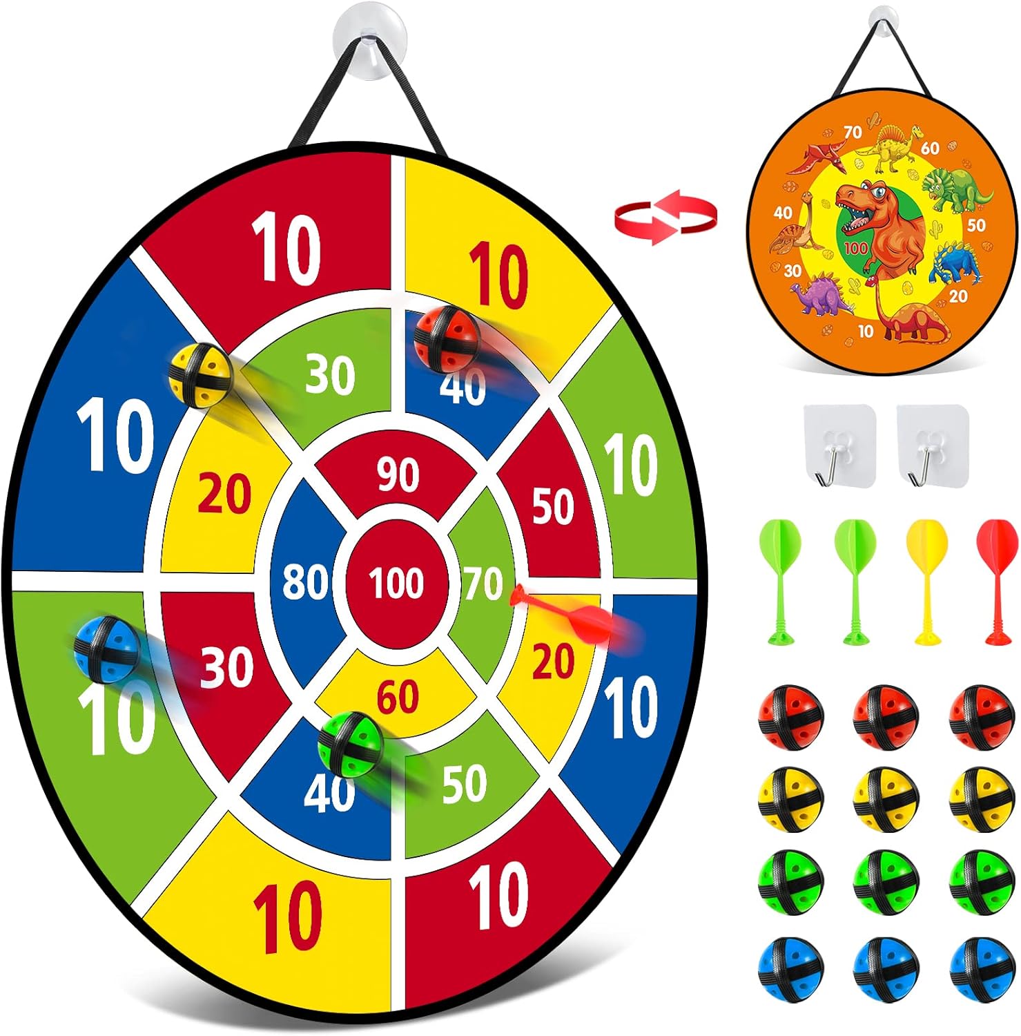 26 Inches Kids Dart Board Set, Dart Board for Kids, Double Sided with 12 Sticky Balls, Indoor Outdoor Party Games Toys for 3 4 5 6 7 8 9 10 11 12 Year Old Boy Girl and Adult