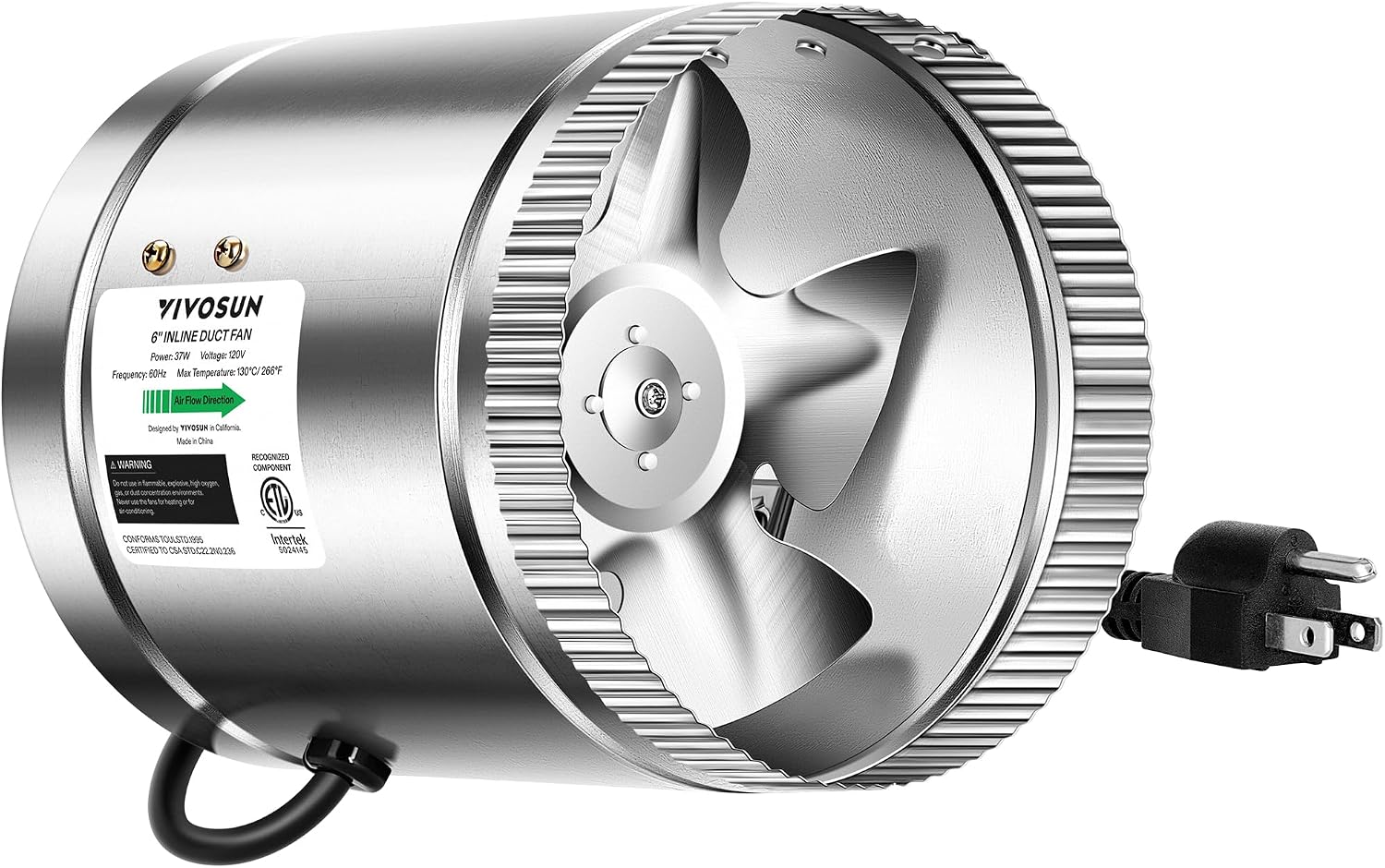 VIVOSUN plastic Inline Fan with Speed Regulator for Ventilation | Low Noise HVAC Fan for Basements, Bathrooms, Kitchens and Attics, Non-variable speed