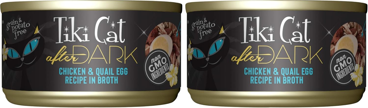 Tiki Cat After Dark,Chicken & Quail Egg,High-Protein and 100% Non-GMO Ingredients,Wet Cat Food for Adult Cats,2.8 oz. Can,(Pack of 24)