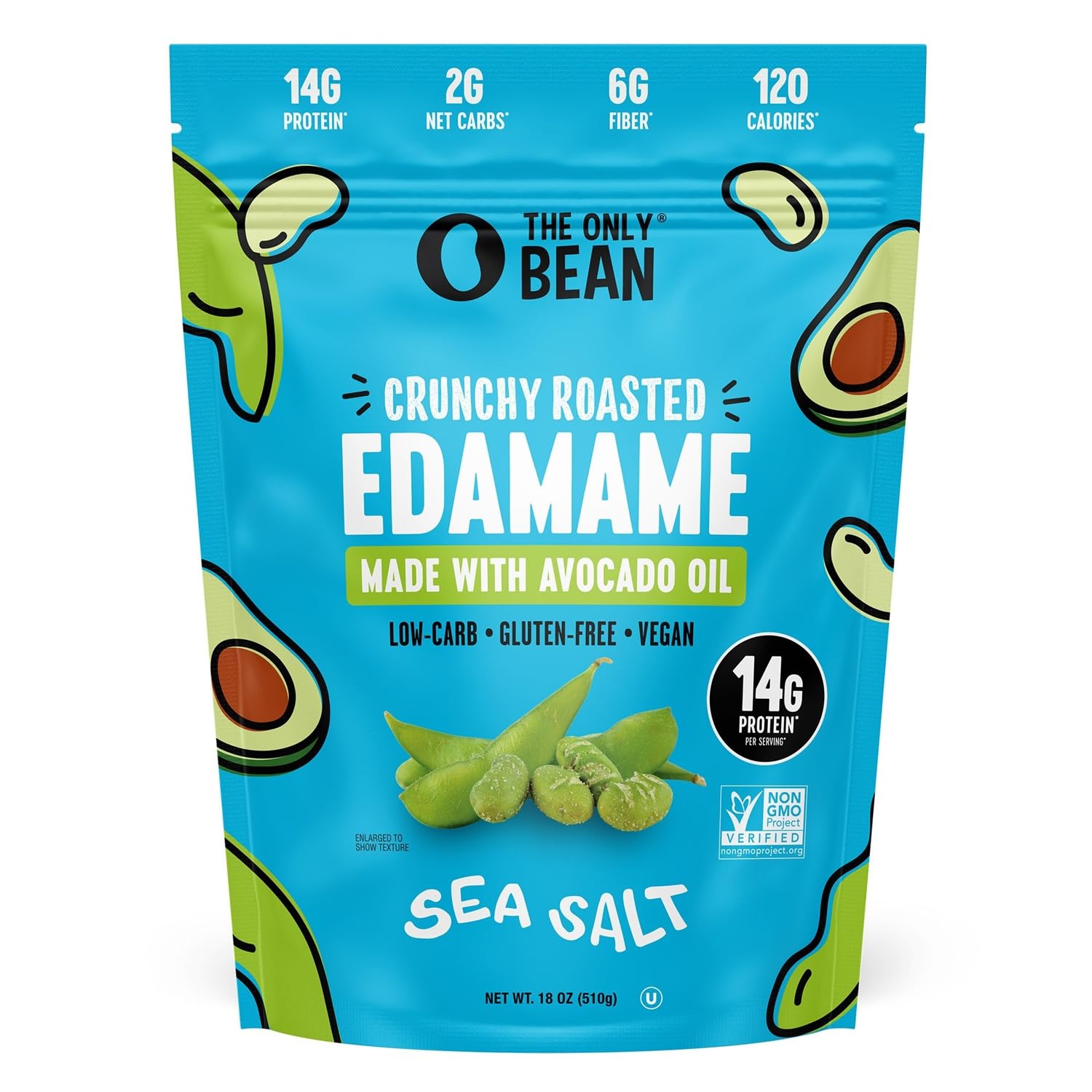 The Only Bean Sea Salt Roasted Edamame Beans, 18 Ounce