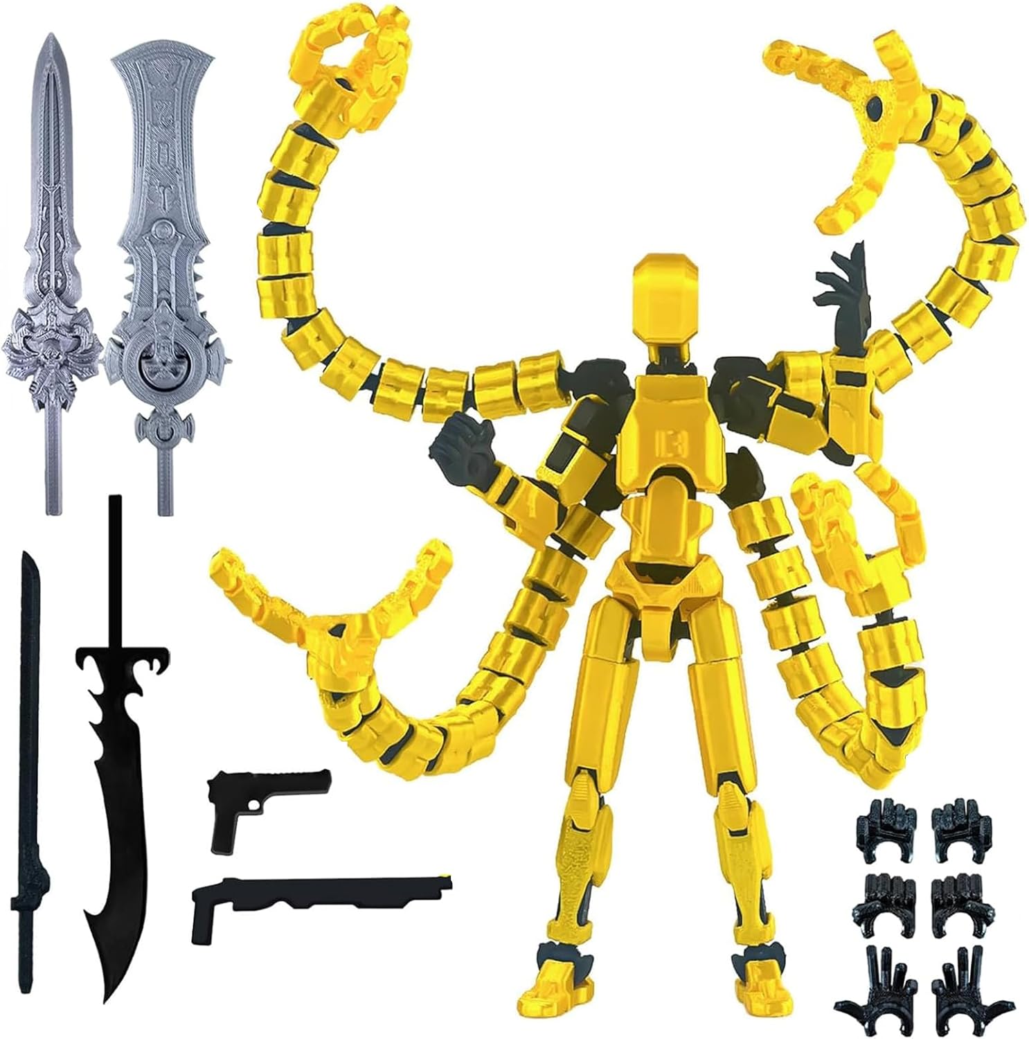 JNGTKL T13 Action Figure, 3D Printed Titan 13 Action Figure Octopus Doctor, Multi-Jointed Movable Robot Toys, Mobile Action Figure For DIY Collection Desktop Decoration (Black Gold)