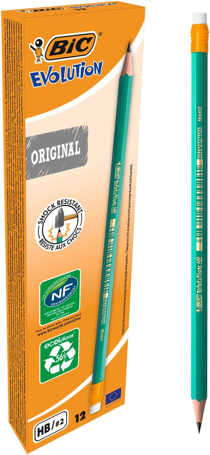 BIC Ecolutions Evolution 655 HB Pencil with Eraser (Pack of 12), Green