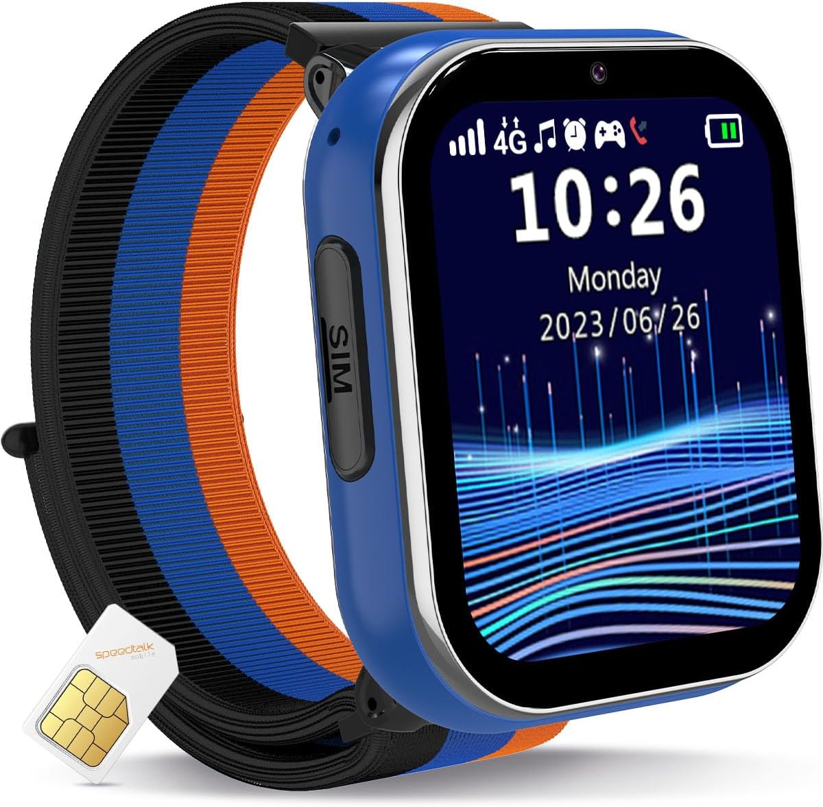 PTHTECHUS® 4G Kids Smart Watch, Children Smartwatches HD Touch Screen Phone with Calling, SOS Video Two-Way Talking Camera Music MP3 Learning Card, Birthday Gift for Boys and Girls Aged 4-12（Blue）